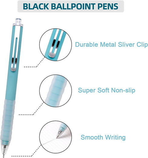 Linbsunne Ballpoint Pens Medium Point 1mm Black Ink Work Pen with Super Soft Grip Ball Point Pen for Men Women Retractable Office Pens (Silver Clip-12 pcs) by Linbsunne