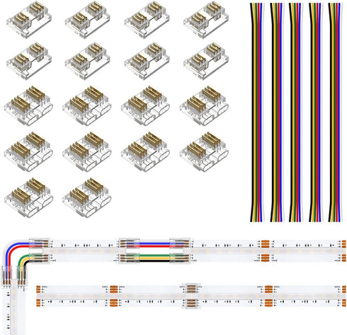 BTF-LIGHTING FCOB 6Pin 12mm Connector Kit, 10pcs Corner Connector, 8pcs Solderless Connector, 5pcs 24AWG Extension Wires