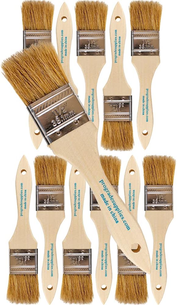 Pro Grade Chip Paint Brushes, 12 Ea 1.5 Inch Light Brown Chip Paint Brush