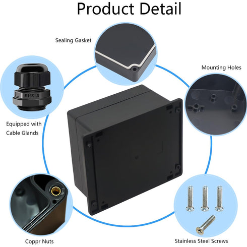 Junction Box IP65 Waterproof - ABS Plastic Electrical Project Case with Fixed Ear, Black 6.30x6.30x3.54 inch