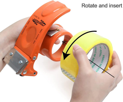 PROSUN 2 Pack Metal Packing Tape Dispenser Gun: 2-inch Wide Tape Dispensers/3-Inch Inner Paper Core (2" Orange + 2"