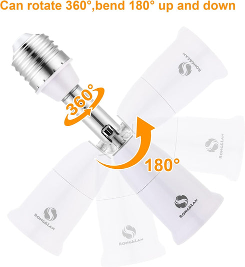 RONG&LAN E26/E27 Light Socket Extender - 180 Degree Bendable Adjustable Extension, 5.5inch 2-Pack