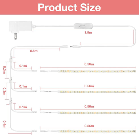 Closet 4PCS 20inch 2700K WOBANE LED Shelf Light, LED Light Kit, Pre-Cut Strip Bars, Designed for Shelves,Display Case