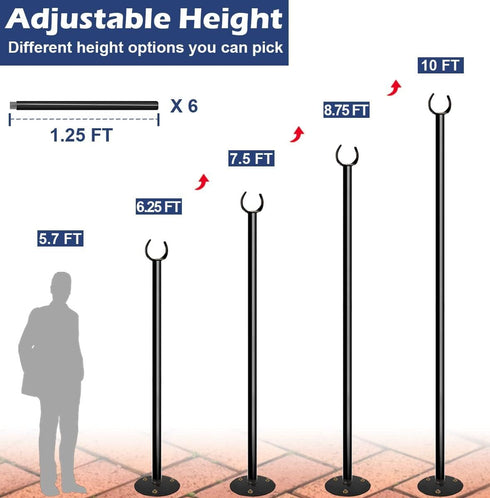 Eazielife 10FT (1 Pack) String Light Pole for The Outdoor, Heavy Duty Metal Lighting Stand Pole for Hard Soil Wood