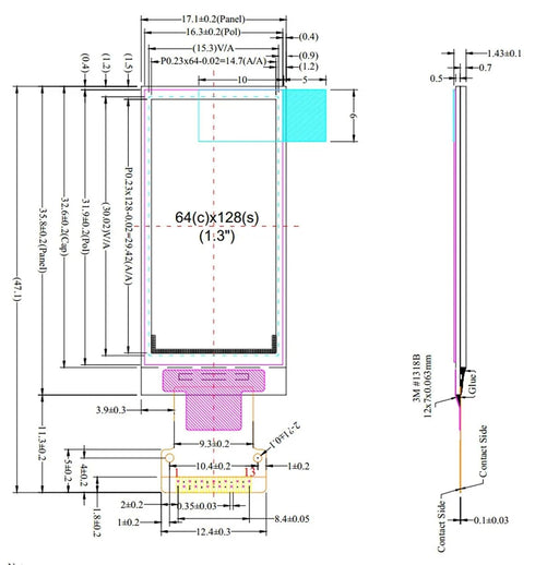 MusRock 1.3" 128x64 SH1107 13Pin OLED Display Module, High Contrast Screen, Driver, SPI/IIC Interface, White Short