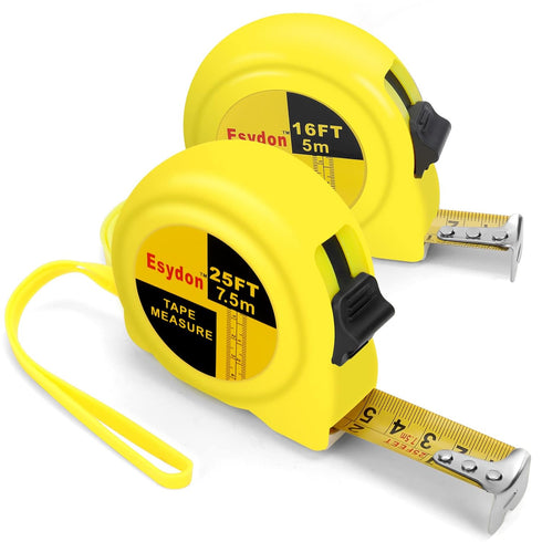 2 Packs Tape Measure 25 ft / 16 ft, Esydon Measuring Tape Extendable, Self-Locking Tape Measurer, Easy Read