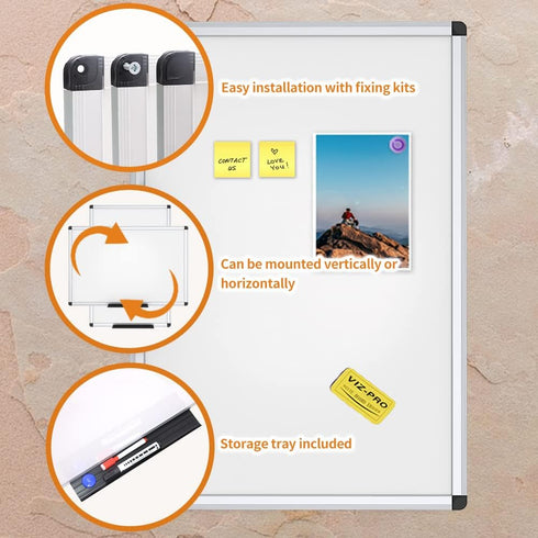 VIZ-PRO Magnetic Whiteboard/Dry Erase Board, 36 x 24 Inches - Includes 1 Eraser, 2 Markers & 4 Magnets