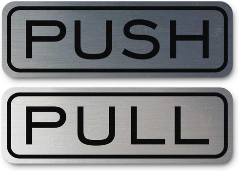 Quality Classic Horizontal Push Pull Door Signs - Durable Safety Signs (Brushed Silver) - Medium, 1 Set, Easy to Install