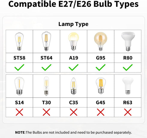 10 E26/E27 IP44 FIRMERST FT Hanging Lantern Pendant Light Cord with Socket, Waterproof, Ideal for Indoor/Outdoor Use