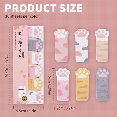 cobee 360 Sheets Cute Animals Sticker Bookmarks, 3 Packs Cat Paw Memo Pad, Sticky Notes & Page Markers