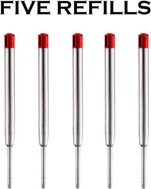 HeTaoCat Red Ink Refill Pack of 5, Replaceable Medium Point Ballpoint Pen Refills (Red)