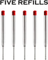 HeTaoCat Red Ink Refill Pack of 5, Replaceable Medium Point Ballpoint Pen Refills (Red)