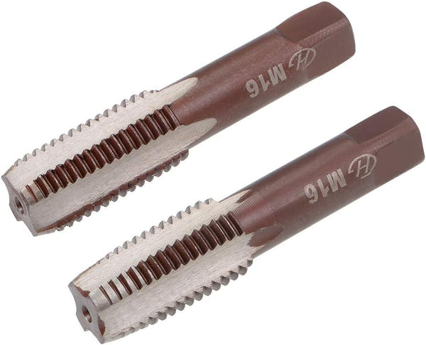uxcell M16 Metric Hand Tap Set, 2 Pitch, 4 Straight Flutes, H2 Alloy Tool Steel, Tapping Tools for Repairing, 1 Pair