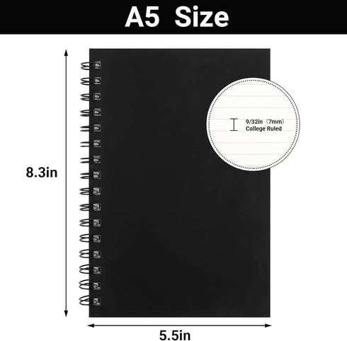 EUSOAR Spiral Notebook College Ruled, 3packs Black A5 5.5" x 8.3" Tear-off Paper Thick Hardcover, 160Pages/ 80Sheets 100GSM Lined Pages, Notebooks for Work Office Journaling Sketchbook Travel Diary by EUSOAR