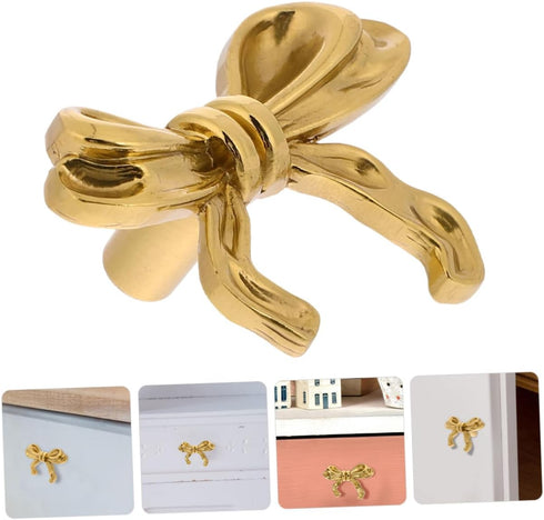 4pcs ibasenice Elegant Bow Drawer Pulls Decorative Brass Knobs for Cabinets and Dressers Ergonomic Design Suitable
