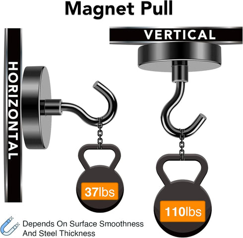 MIKEDE Heavy Duty Magnetic Hooks 4 Pack, 110LB+ Super Strong Neodymium Earth Magnets for Hanging Storage