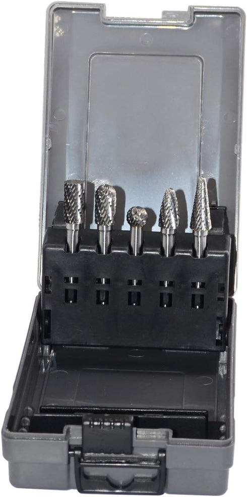 5pcs Carbide Burrs Set with 1/4'' Shank, Double Cut Tungsten Carbide Rotary Files for Die Grinder Metal Wood Carving