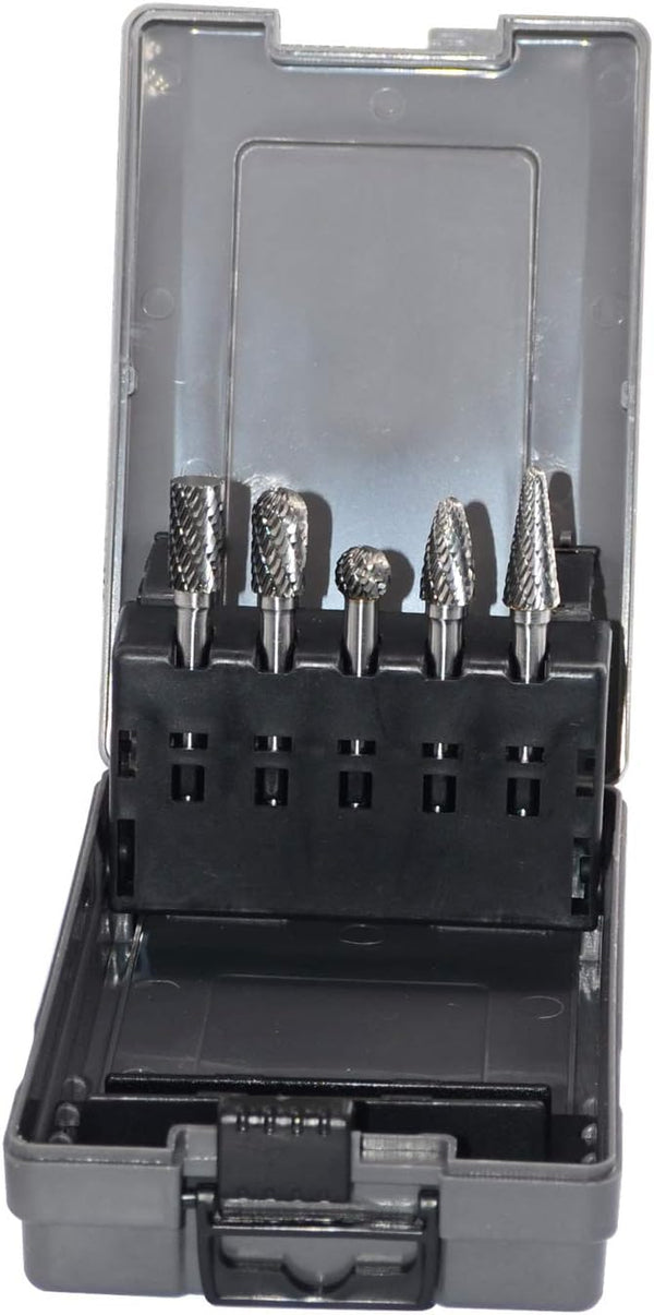 5pcs Carbide Burrs Set with 1/4'' Shank, Double Cut Tungsten Carbide Rotary Files for Die Grinder Metal Wood Carving