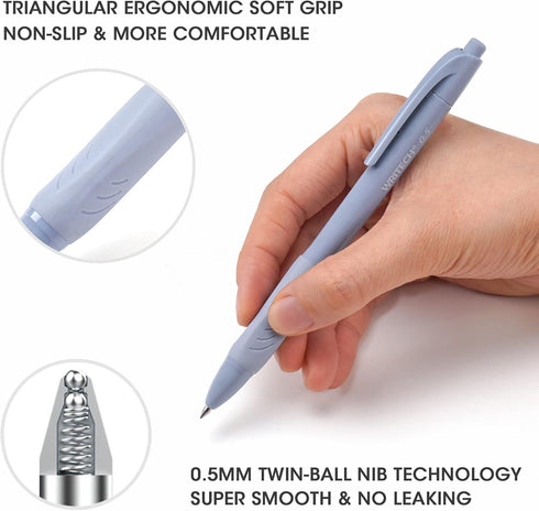 WRITECH 0.5mm Gel Pens with Soft Grip - 8ct Retractable Black Ink Pens for Smooth Writing, No Smear or Smudge by WRITECH
