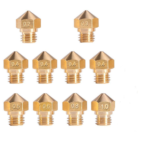 MK10 Nozzle for 3D Printer - M7 Thread Brass Extruder Head Hotend Nozzle 1.75mm Filament (10pcs MK10 0.4mm Nozzles)