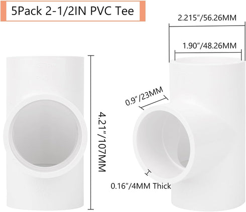 5Pack 3 Way 1-1/2" PVC Tee PVC Pipe Fittings Connector (Socket x Socket x Socket) Furniture Grade SCH40 1.50" PVC Tee Elbow Pipe Fitting Adapter for Water Supplies Build PVC Furniture Shelf by Lswteiz