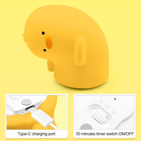 Etlephe 3 dimmable Cute Duck Night Light, Why Duck Silicone Nursery Night Light Rechargeable Levels Table Lamp