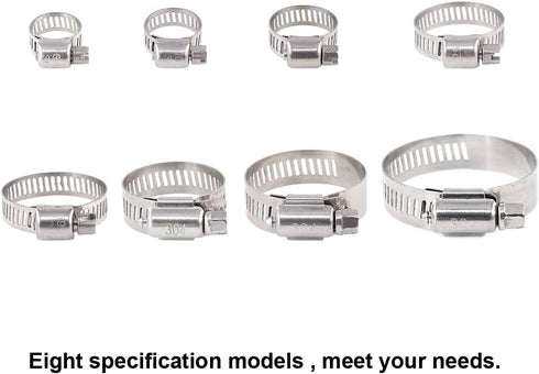 Glarks 100Pcs 8-44mm Range 304 Stainless Steel Worm Gear Hose Clamps Assortment Kit for Plumbing