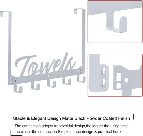 Over The Door Hooks - Towel Rack for Bathroom Towel Holder with 7 Coat Hooks for Bedroom Kitchen