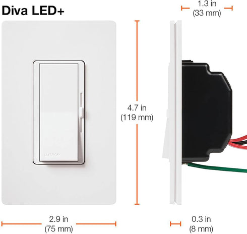 Dimmer Dimmable Bulbs, 150 3-Way, DVCL-153P-AL, Lutron Diva LED+ Light Switch for LED, Halogen, and Incandescent Watt