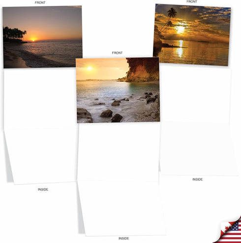 The Best Card Company - 20 Blank Landscape Nature Note Cards (4 x 5.12 Inch) - Sun Settings (10 Designs, 2 Each)