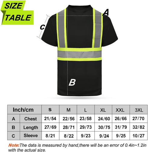 HYCOPROT High Vis Reflective T Shirt, Short Sleeve Safety Mesh Quick Dry Shirts (Black, Large)