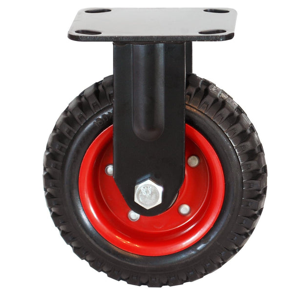 POWERTEC 6 Inch Heavy Duty Caster Wheels, Fixed Plate Casters with Rubber Knobby Tread for Workbench, Dolly, Cart,