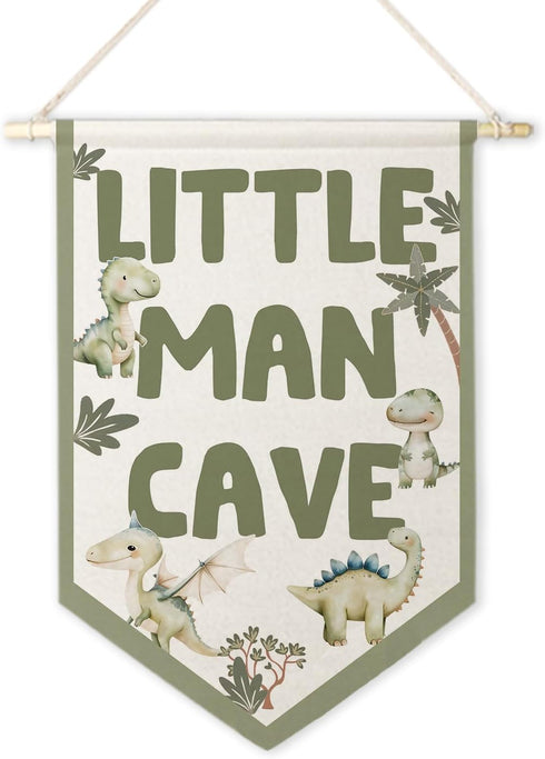 ArtisaEura Little Man Cave Wall Canvas Banners,Dragon Nursery Decor, Sage Green Dinosaur Dragon