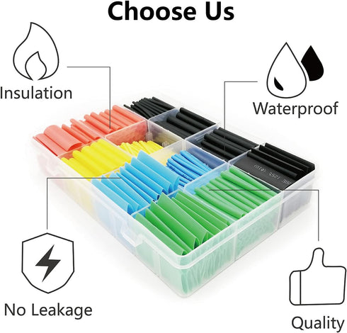 Long Leaf 530 pcs Heat Shrink Tubing Kit,Waterproof Heat Shrink Tubes Wire Wrap,Self-Solder Wire Connectors,Multicolor Assortment Marine Grade Repair Wire Cable with Storage Case(5 Colors 12 Sizes)