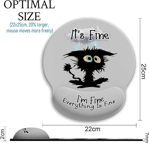 Ergonomic Mouse Pad with Wrist Support, Black Cat Gaming Mousepad with Non-Slip Base for Office Supplies