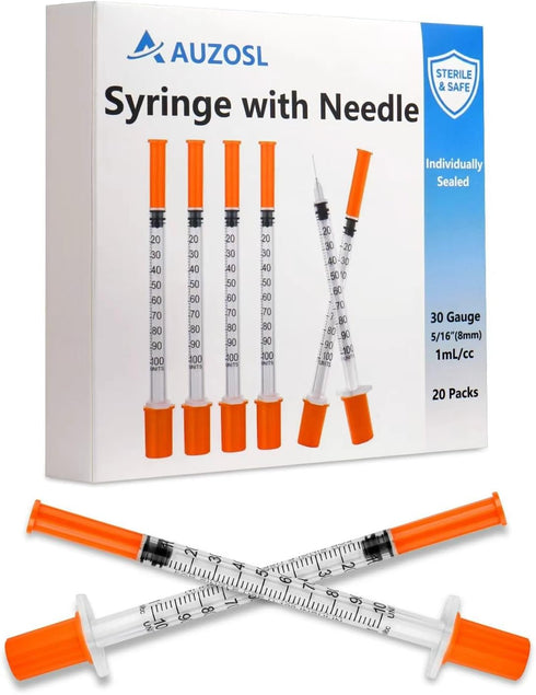 1ml 30G 5/16" 8mm U-100 20 Pack Syringe, Lab Supplies, Individually Wrapped
