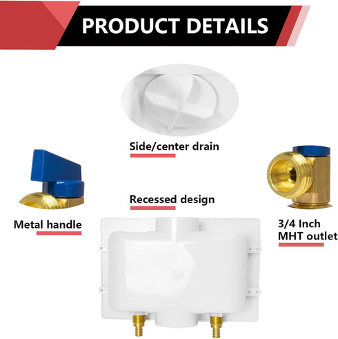 1/2-inch Hammer Arrestor,(WM010) EFIELD Washing Machine Outlet Box with Center Drain Push-Fit White, with Stainless