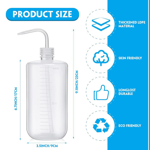 Mumufy 8 Pcs 1000 ml Plastic Squeeze Bottle, Safety Wash Bottles for Lab, Narrow Mouth and Scale for Cleaning
