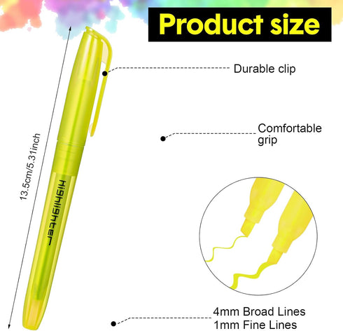 Thenshop 200 Pcs Yellow Highlighters Bulk, Pocket Style Gel Highlighter for Bible, No Bleed Thin Highlighters for Adults