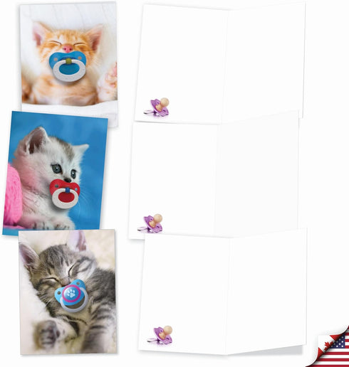 The Best Card Company 20 Cat Greeting Cards (4 x 5.12 Inch) - Assorted Designs (10 Designs, 2 Each) - Cat Pacifiers