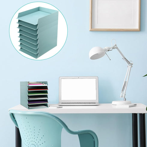 Tatuo 8 Pack Stackable Plastic Paper Trays, Desk Organizer for Classroom, Magazine File, and Documents (Blue Green)