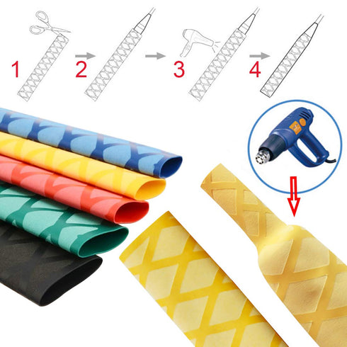 Heat Shrink Tubing for Fishing Rod Wrap, Motorcycle Handgrips, Tools Handle for Better Grip. Black Textured Shrink Wrap