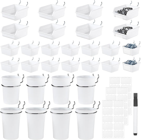 64 Pieces Pegboard Bins with Hooks and Loops, Pegboard Cups Assortment Organizer for Tools Storage Office Garage