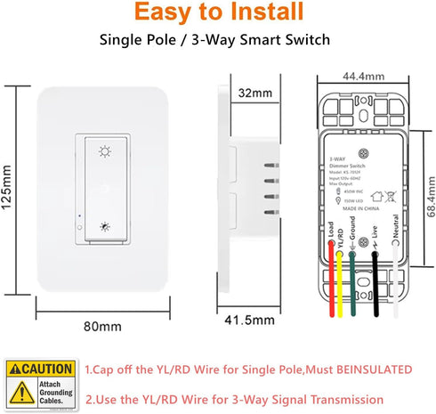 Dimmer 3-Way/Single (3-Way Dimmer 1-Pack) Nexete Smart Wi-Fi Switch, Dim Lighting from Anywhere, in-Wall, Pole No Hub