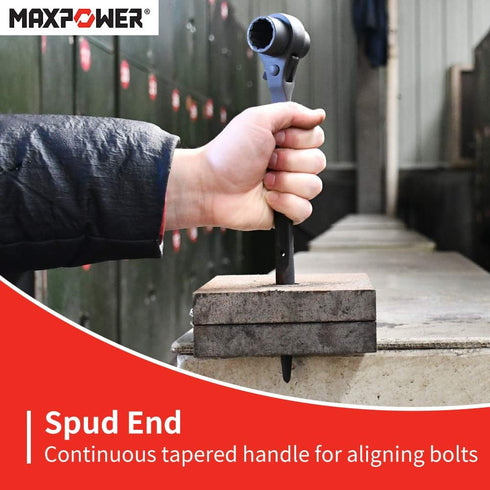 2PCS Set, 7/8 inch 3/4 inch, 17 mm 19 mm MAXPOWER Scaffold Wrench Dual Socket Scaffold x and Metric x Spud Ratchet