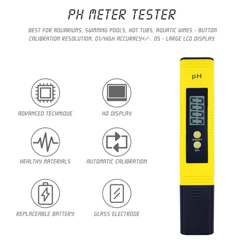 Risantec Digital PH Meter Tester for Water, Aquarium, Pool, Hot Tub, Hydroponics, Wine