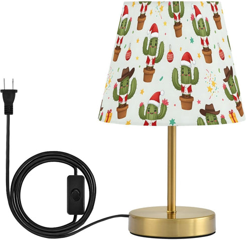 Table Lamp Christmas Cute Cactus Pattern with Hats Desk Lamp with Fabric