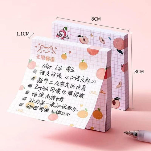 Cute Sticky Notes 4Pack (320 sheets), Kawaii 3.1x3.1in Self-Stick Note Pads with Unique Fruit Patterns