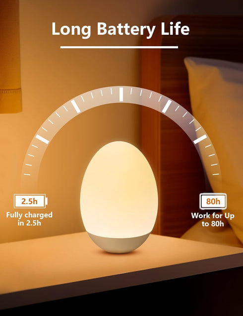 Dimming 7 Egg Night Light for Nursery: Baby Night Lights Tap Lamp Stepless with Warm White and RGB Colors Rechargeable
