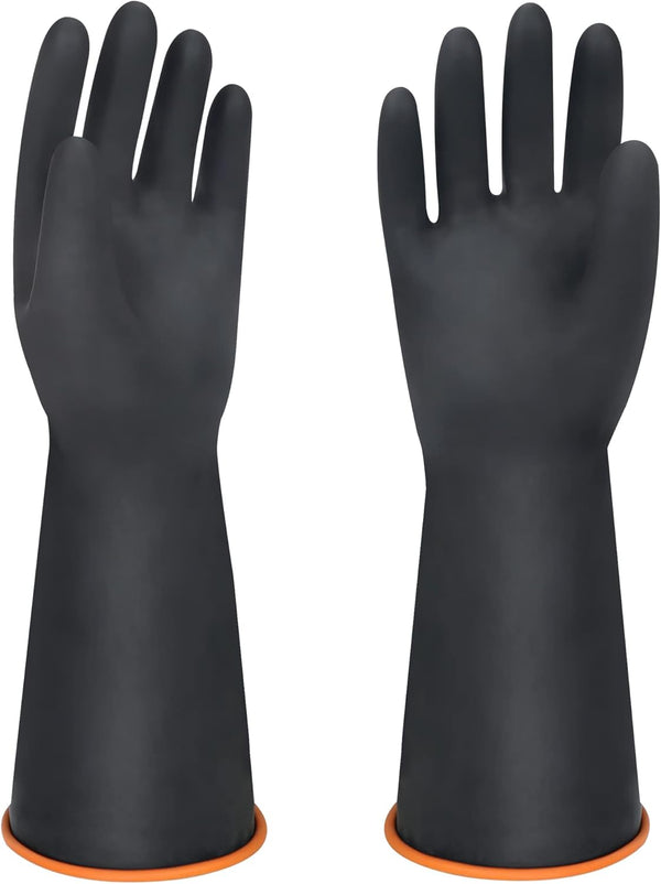 14" XL Latex Chemical Resistant Gloves, Heavy Duty Reusable Rubber Dishwashing Gloves for Men, Waterproof Protection